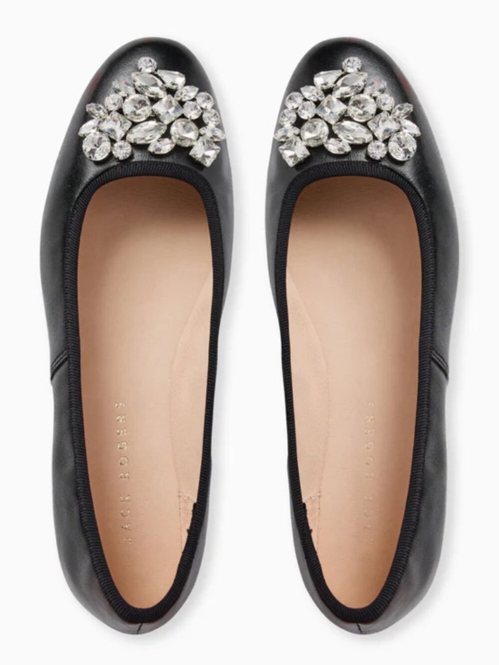 Jack Rogers Ellina Black Leather Jeweled Ballet. Sz: 9.5